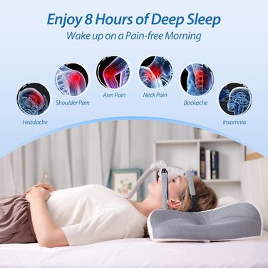 Ортопедична подушка HOMCA Memory Foam для CPAP-масок, ергономічна для бічного сну з виїмками під маску, зменшує тиск та витік повітря