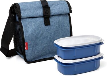 Термосумка TATAY Urban Food Casual Roll & Go 4,2 л з 2 контейнерами 0,5 л BPA Free, денім синя, для обіду, 22x11x22,5 см