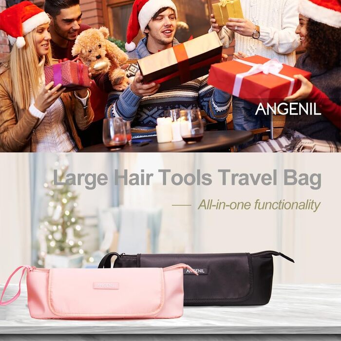 Термостійкий органайзер ANGENIL 2 в 1 для плойки, прасування та фену, дорожня сумка для зберігання інструментів для волосся, велика місткість, чорний