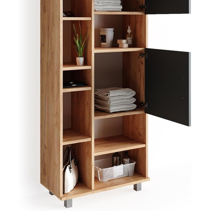 Шафа для ванної Vicco Ilias, дуб/антрацит, 60x190 см, Goldkraft Eiche