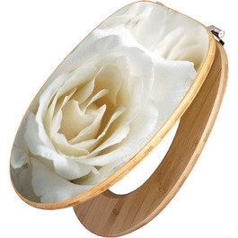 Дизайнерське сидіння для унітазу banjado з бамбука 44x38x5 см з малюнком 'Білі троянди' – універсальна кришка для туалету з якісного бамбука, універсальні петлі, підходить для стандартних унітазів