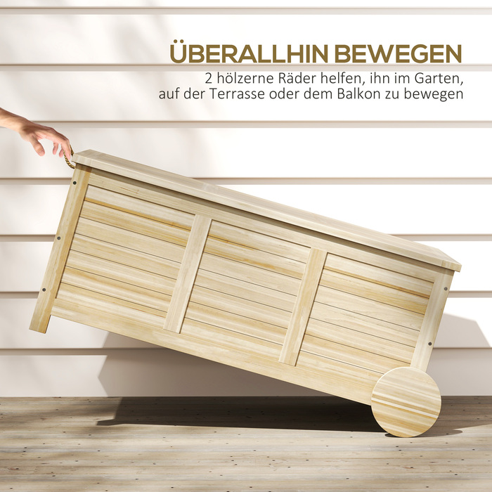 Outsunny Cushion Box 185 л Водонепроникний садовий ящик з колесами Дерев'яна погодостійка УФ-стійка подушка Коробка для зберігання Садова скриня для відкритого саду Балкон з натурального дерева