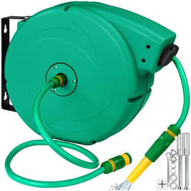 Шланговий барабан Tectake® настінний, 1/2 дюйма, 10м, з автозмотуванням, для саду та городу, водяний шланг, котушка для шланга, розпилювач