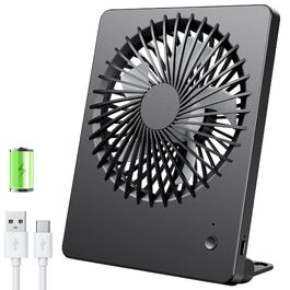 Портативний USB вентилятор TriPole з акумулятором 2000mAh, 3 швидкості, тихий (30дБ), регульований кут 180°, для офісу, подорожей - Чорний