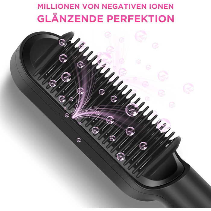 Іонна щітка-випрямляч для волосся PARWIN PRO BEAUTY, з LED-дисплеєм, захистом від опіків, швидким нагріванням за 20 секунд, 4 температурні режими, чорна