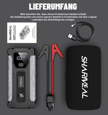 Powerbank для авто SHARMEAL 6000A: старт для бензинових та дизельних двигунів (до 10 л), 12V, LCD, LED ліхтарик
