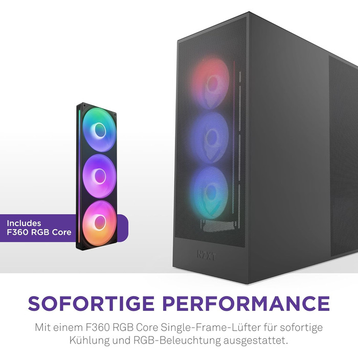Корпус NZXT H7 Flow RGB для ПК, Mid-Tower ATX, з RGB-вентиляторами, підтримкою підлогових вентиляторів для прямого охолодження відеокарти, 360 мм, чорний