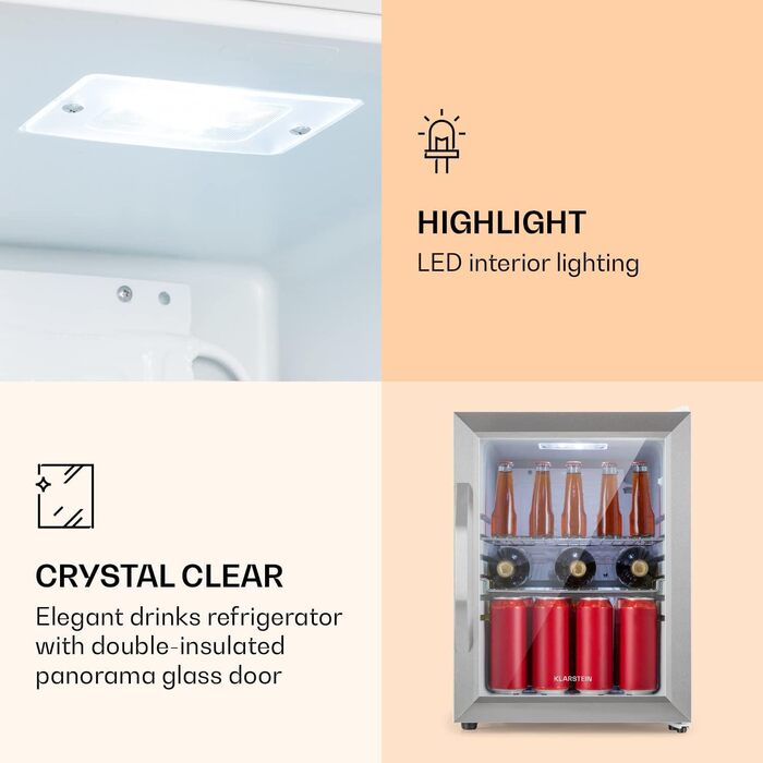 Міні-холодильник Klarstein Beersafe Crystal White 33 л з прозорими дверцятами для напоїв та пива