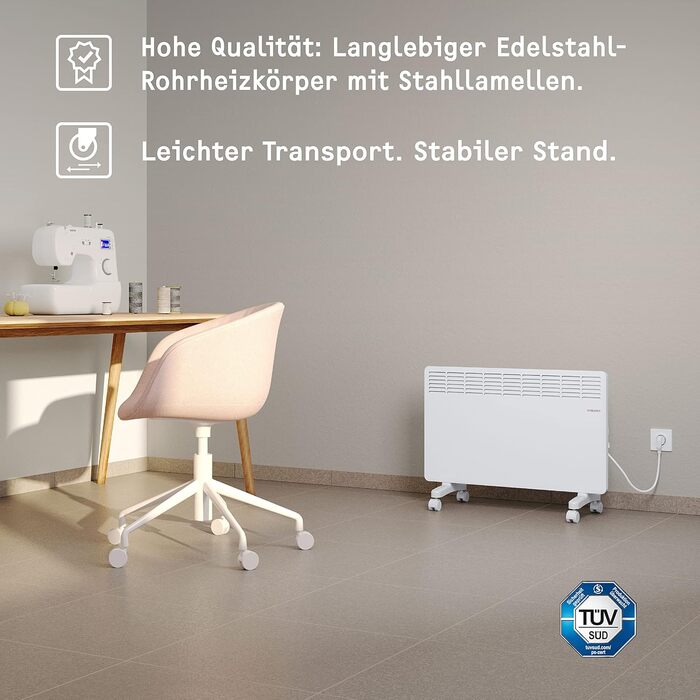 Електрообігрівач STIEBEL ELTRON 2 кВт, конвектор на колесах, для 25 м², енергоощадний, TÜV сертифікат
