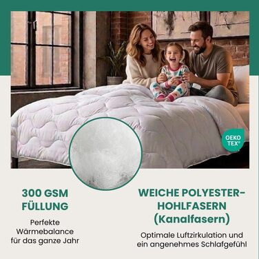 Всесезонна ковдра VEL VET HOME 160x200 см, мікрофібра, середній рівень тепла (300 GSM), гіпоалергенна стібана ковдра, біла, Oeko-TEX Standard 100