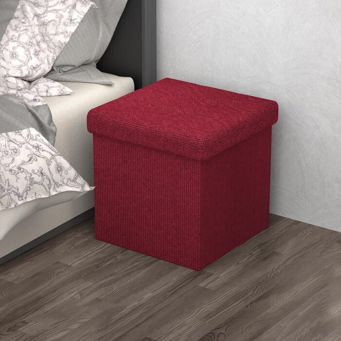 Складаний пуф INTIRILIFE 38x38x38 см, гранатовий, із тканини з кришкою, пуф-куб з місцем для зберігання, короб для сидіння, підставка для ніг