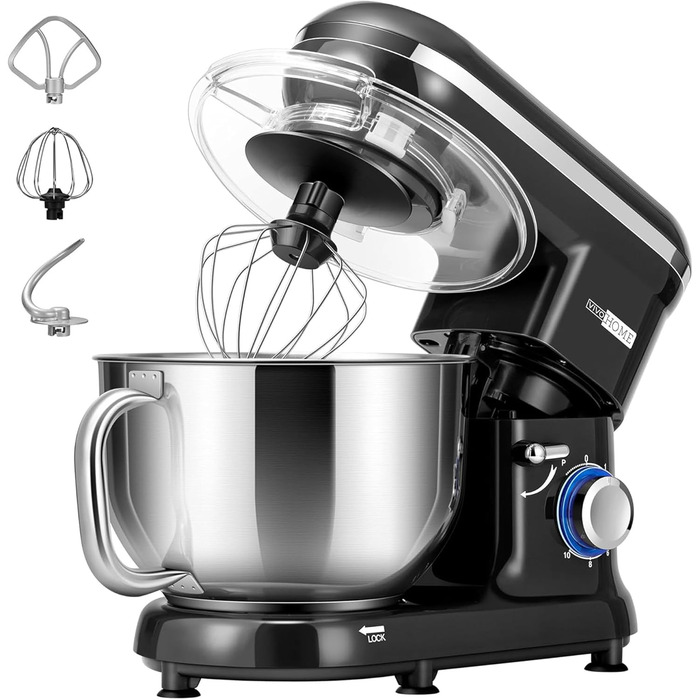 Кухонна машина VIVOHOME 5.7L, 660W з 10 швидкостями, міксер для тіста, чорна