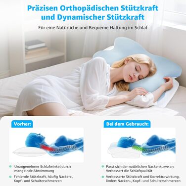 Подушка ортопедична з піни Memory Foam BRO для сну на боці, спині та животі, 60x40x13 см з 2 наволочками