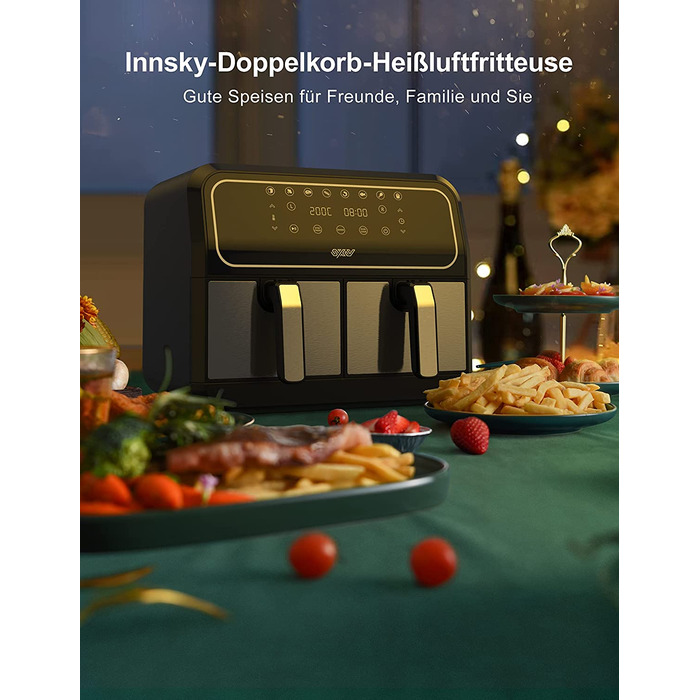 Інскій аерофритюрниця подвійна 8 л, 8 програм, 2 кошики, без олії, Dual Cook, Shake, XL
