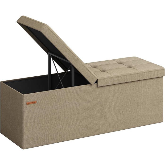 Складана банкетка SONGMICS з місцем для зберігання, 110×38×38 см, кришка на петлях, навантаження до 300 кг, для передпокою, вітальні, спальні, колір кемел