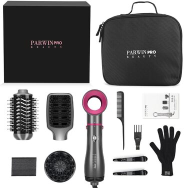 Фен-щітка 4-в-1 PARWIN PRO BEAUTY, 1000 Вт, іонна, професійна, насадки для сушки, випрямлення, об'єму та стайлінгу, сіра