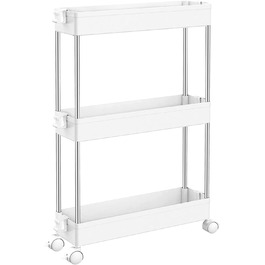 Кухонний візок SPACEKEEPER на 3 рівні, вузька роликова полиця 40x13x61 см, сірий, для кухні, ванної, офісу, мобільний органайзер, компактний стелаж