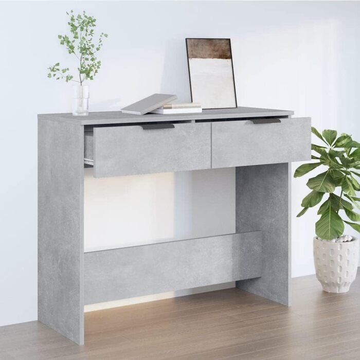 Консольний стіл vidaXL з 2 шухлядами, бетонно-сірий, 90x36x75 см, ДСП – туалетний, приставний, для коридору