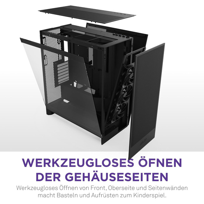 Корпус NZXT H7 Flow для ПК, Mid-Tower ATX, чорний, з потужною вентиляцією, підтримка до 3х 120-мм вентиляторів знизу для охолодження відеокарти, 3х 120-мм фронтальних вентиляторів, місце для радіатора 420 мм спереду
