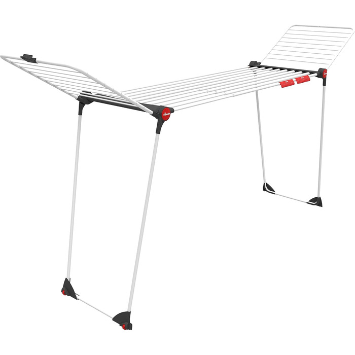 Сушарка для білизни Vileda Infinity Flex Plus, розсувна до 2 м, 30 м трос, високі крила XXL, тримачі для дрібних речей, еко-упаковка, біло-чорно-червона