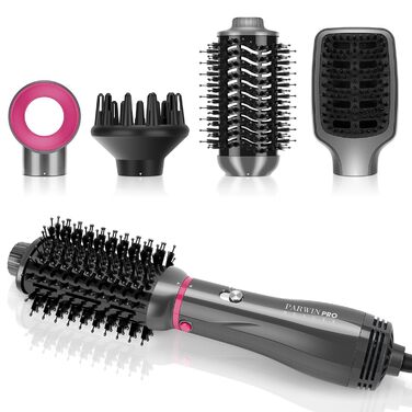 Фен-щітка 4-в-1 PARWIN PRO BEAUTY, 1000 Вт, іонна, професійна, насадки для сушки, випрямлення, об'єму та стайлінгу, сіра