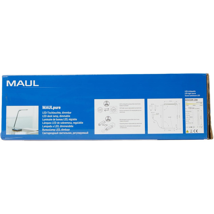 Світлодіодна настільна лампа Maul Maulpure, димована, офісна, денне світло, USB зарядка для смартфона/годинника, 7-ступінчастий димер, сенсорне керування, срібляста