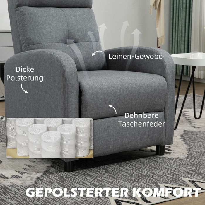 HOMCOM Recliner, Телевізор з функцією відкидання, Крісло для телевізора з білизною, М'яке крісло з пружинами-кишенями, Крісло вантажопідйомністю до 150 кг для вітальні, Grey