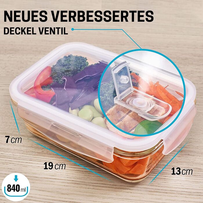 Скляні контейнери для їжі Igluu Meal Prep, прямокутні (набір 5 шт. + запасна кришка), 840 мл