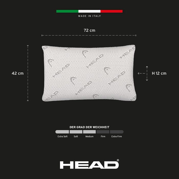 Подушка ортопедична з піни Memory Foam та графеном HEAD Active Rest 42x72 см для шиї та голови, антистатична, підвищує рівень мелатоніну