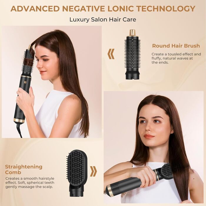 MogaWave Air Styler Pro 6 в 1: Фен-щітка, стайлер для волосся 1000W (Чорний)