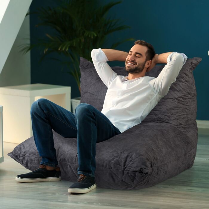Relaxdays Великий крісло-мішок XXL сірого кольору з підлокітником
