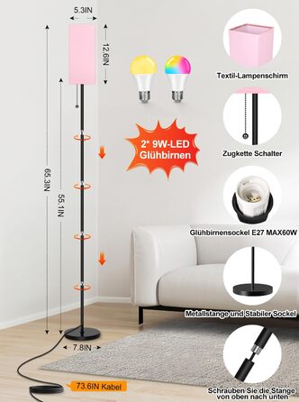Розумна RGB+CCT Wi-Fi LED торшер 9Вт E27 для вітальні, димований, 2700K-6500K, керування через додаток, Alexa/Google, музичний та таймерний режими
