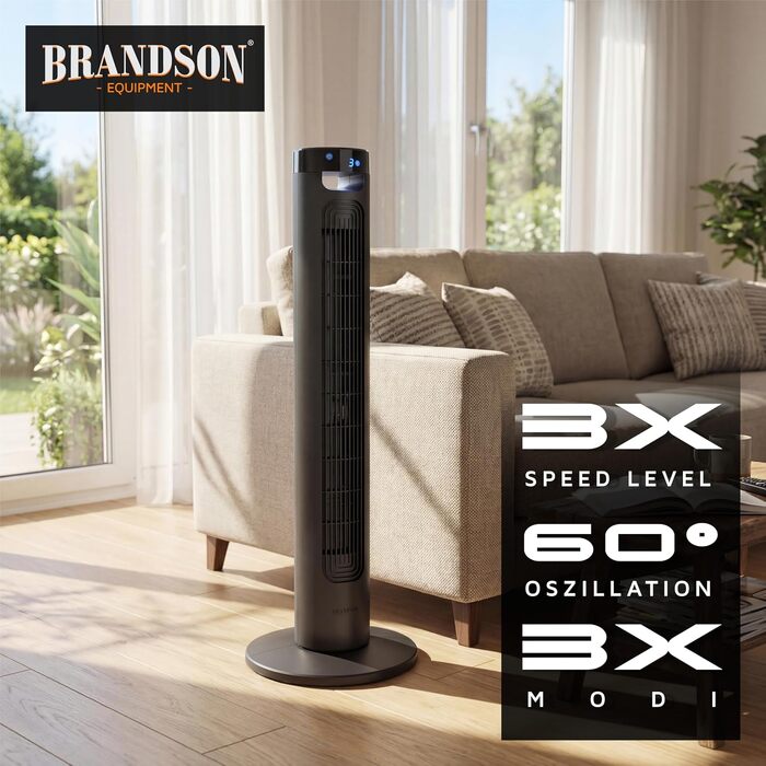 Вентилятор підлоговий Brandson з LED дисплеєм та пультом дистанційного керування. Тихий, 3 швидкості, обертання. Переможець тесту 2026