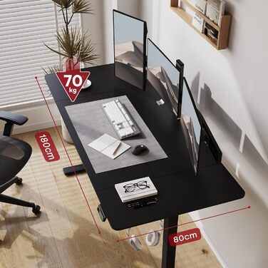 Електричний регульований стіл SANODESK 180x80 см, ергономічний комп'ютерний стіл для роботи стоячи й сидячи з пам'яттю, чорний