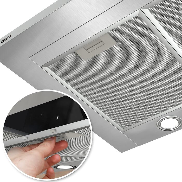 Витяжка кухонна CIARRA CBCS6762A нахильна, 90 см, нержавіюча сталь, продуктивність 650 м³/год, режим рециркуляції з вугільним фільтром CBCF003 та відведення, клас A+++, срібляста