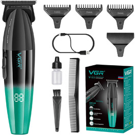 Професійна машинка для стрижки VGR 906 Fresh Fade, 9000 об/хв, бездротовий тример для бороди та волосся з DLC T-лезом, USB зарядка, зелена