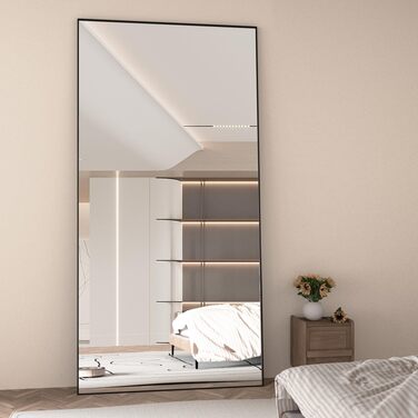 Дзеркало підлогове Ganzkörperspiegel 165x60 см, чорна рама, для спальні, вітальні, настінне або підлогове встановлення