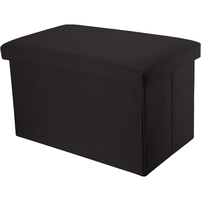 Складана пуф-скриня INTIRILIFE 78x38x38 см, чорна, діамант, з відділенням для зберігання, тканина під льон, багатофункціональний пуф-куб, підставка для ніг, органайзер, банкетка