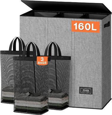 SOLEDI кошик для білизни 100 л з кришкою та мішком, сортувальник для прання, великий, кремовий, для ванної, спальні, дитячої кімнати