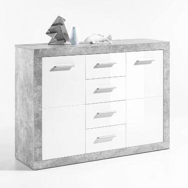 Комод STONE з ящиками, бетон/білий глянець, сучасний, 117x88x37 см, просторий для вітальні