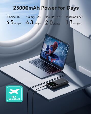 Power Bank INIU 140W, 25000mAh, USB-C, Швидка зарядка PD/QC, для ноутбука, iPhone, компактний, чорний