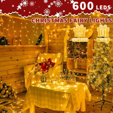 Світлодіодна гірлянда Auriostar для вулиці 60м, 600 LED, теплий білий колір, з таймером