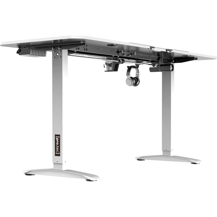 Електричний письмовий стіл pro.tec Oxnard 160x75 см з регулюванням висоти, пам'яттю, до 80 кг, тримачем для напоїв і гачком для навушників, алюмінієва рама, білий