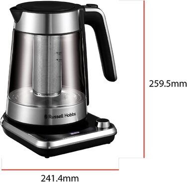 Скляний електрочайник Russell Hobbs Attentiv 26200-70 з регулюванням температури (40-100°C), ситом для чаю, цифровим керуванням та функцією підігріву, 1.7л, 2400Вт, нержавіюча сталь