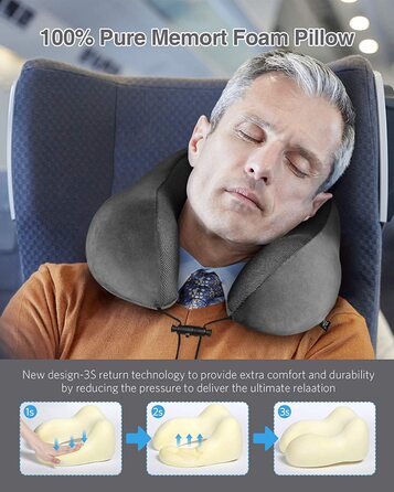 Подушка для шиї HOMIEE, подушка для подорожей, автомобіль, memory foam, ортопедична, для сну, офісу, подорожей (сіра)