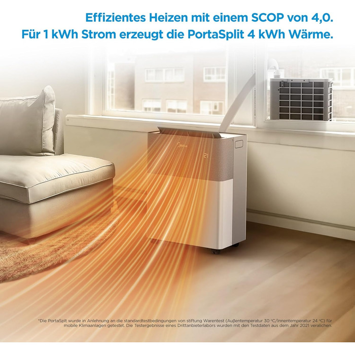 Мобільний кондиціонер Midea PortaSplit-E 12000 BTU (3.5 кВт), охолодження A++/обігрів A+, персиковий, до 42 м² - тихий режим 39 дБ