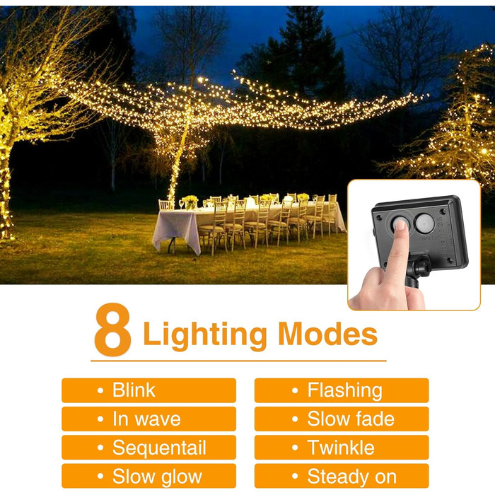 Гірлянда на сонячних батареях LITOGO 12 м, 120 LED, тепле біле світло, водонепроникна, мідний дріт, 8 режимів, для вулиці, балкона, декору, 4 штуки