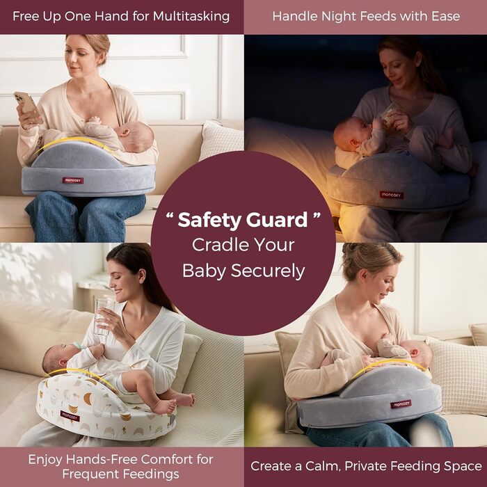 Підтримка для годування Momcozy Innovatives Stillkissen з Memory Foam – стабільна та м'яка, ергономічна, широка, регульована, знімний чохол, сірий (преміум-меморі-піна) CozyLite