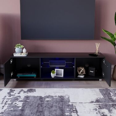 Тумба під телевізор Vida Designs Cosmo, чорна, 140 см, LED підсвітка, ДСП