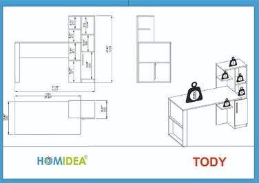 Стіл письмовий Homidea TODY для комп'ютера з дверцятами та полицями, сучасний дизайн, для домашнього офісу або дитячої кімнати, антрацит/дуб, чорний